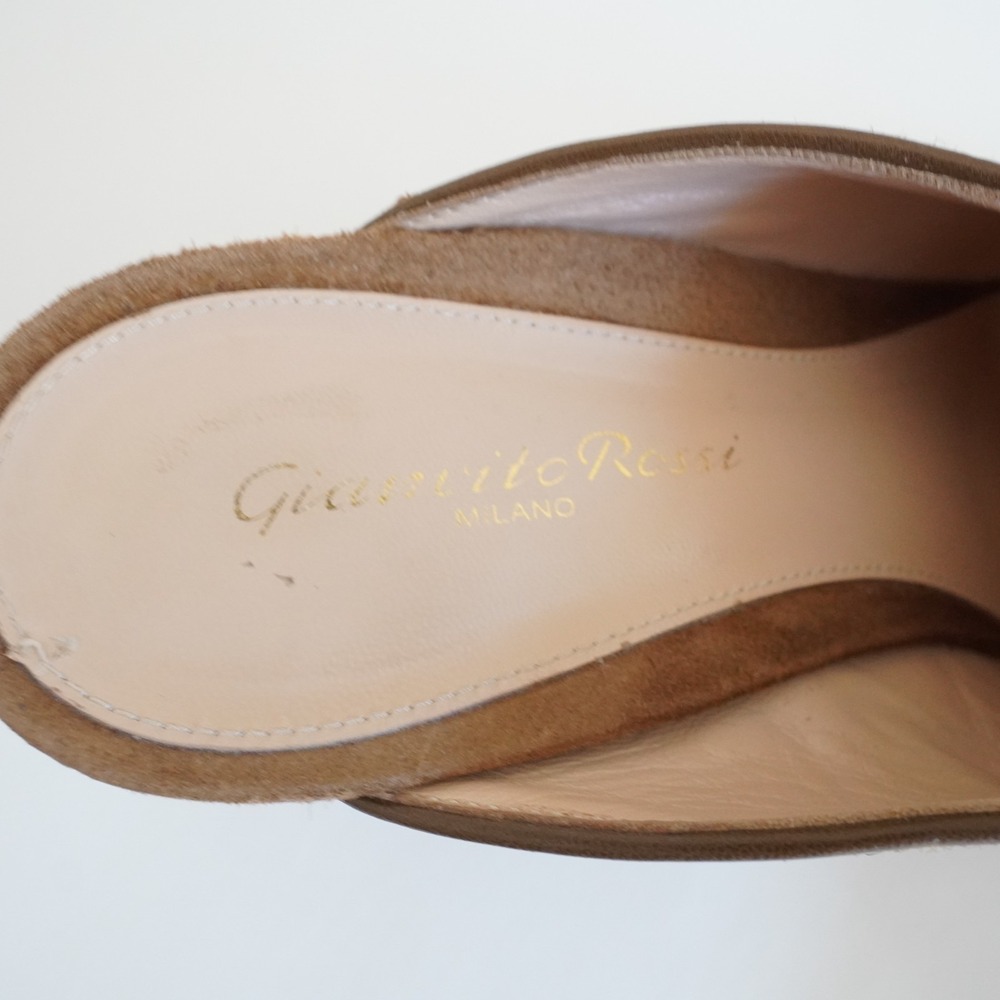 Gianvito Rossi Suede Block Heel Mules Womens 39 Brown Italy Classic Designer - Picture 5 of 12